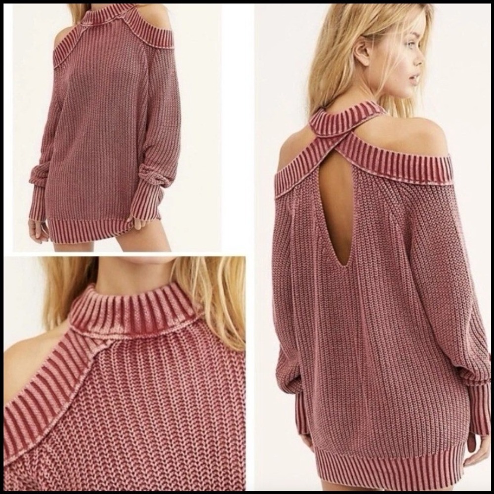Free People Half Moon Bay Pullover Sweater S Corazon Cold Shoulder Boho Cutout